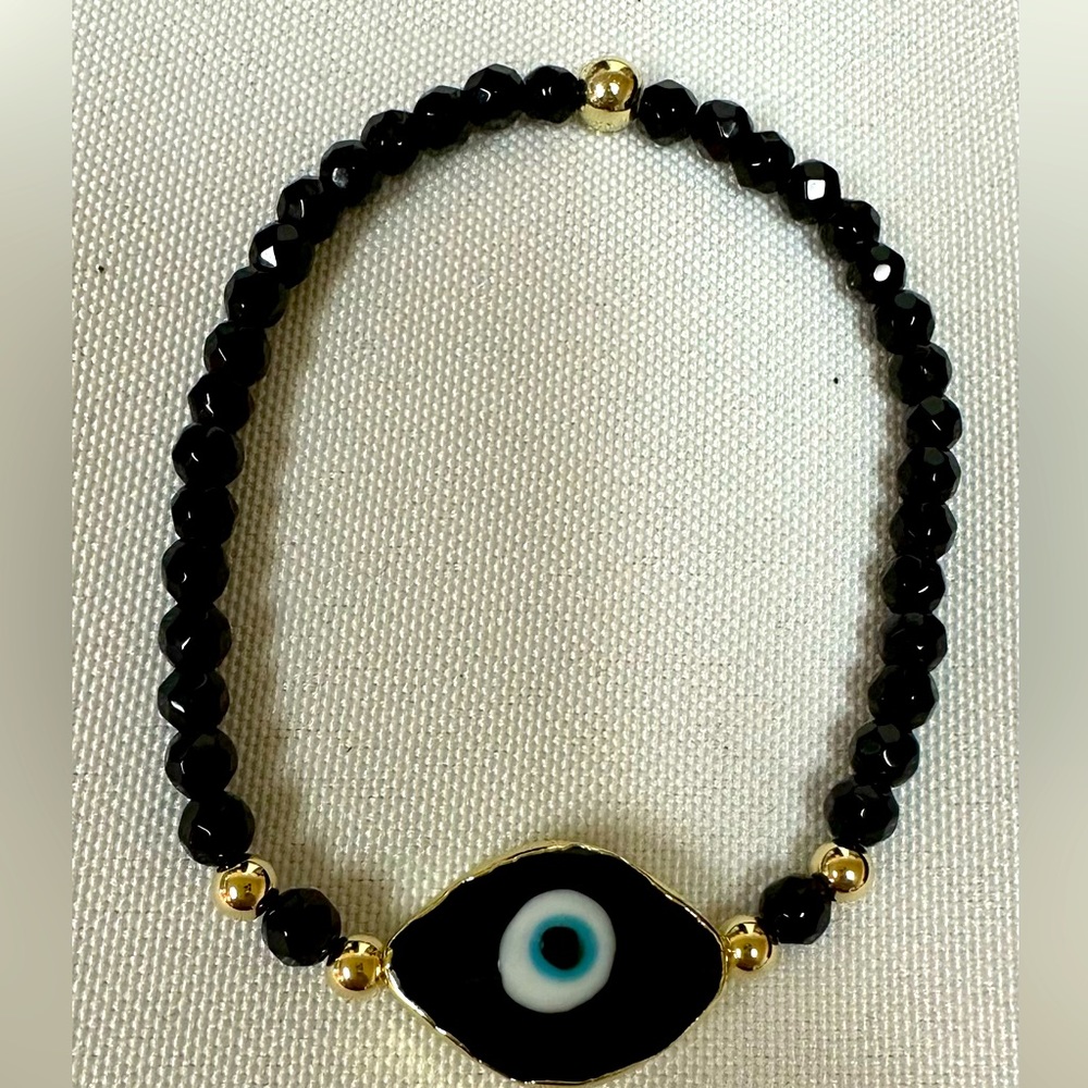 Evil Eye Black Agate Elastic Bracelet